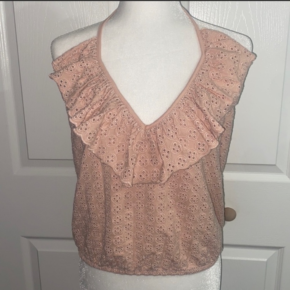 Express Ruffle Halter Top Peach